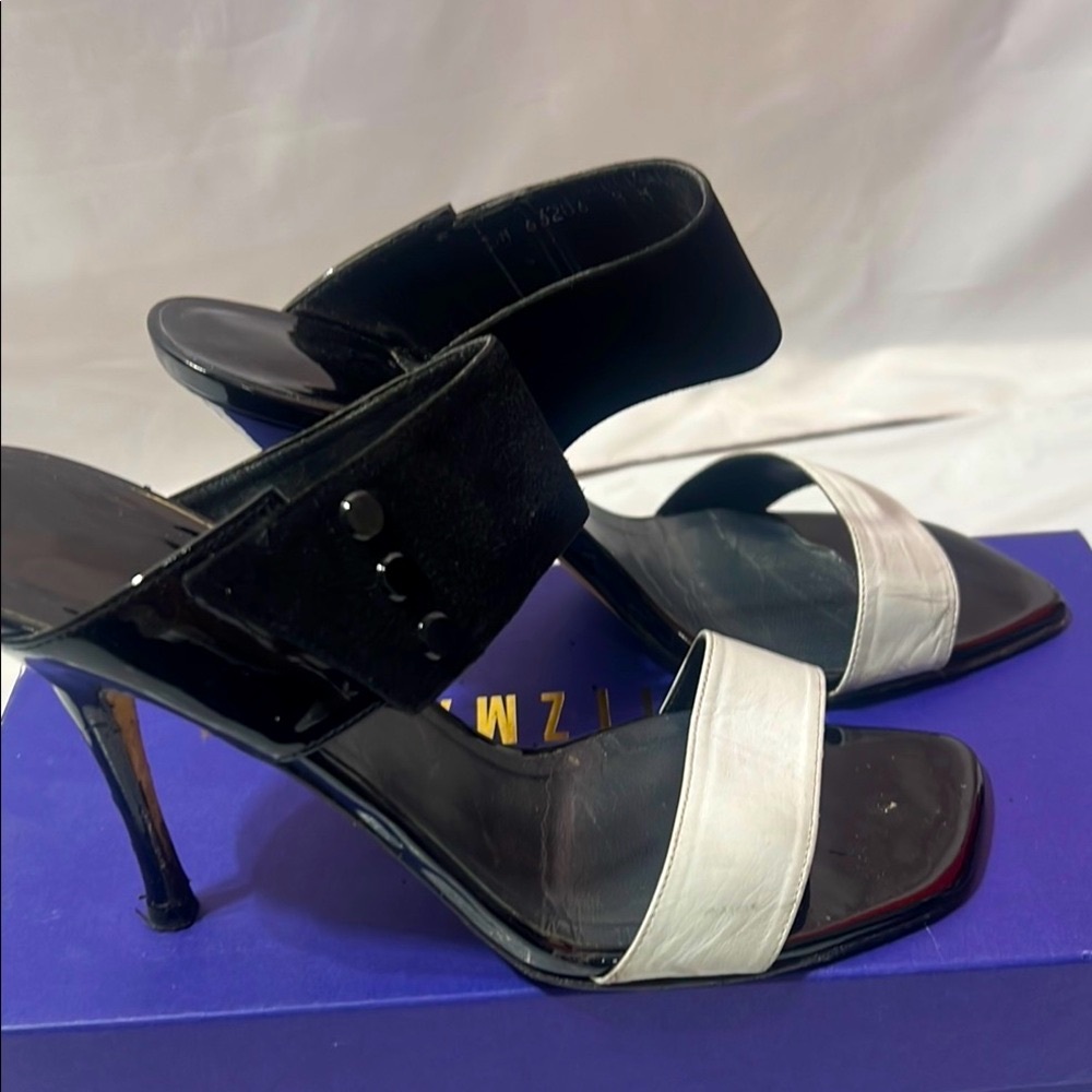Stuart Weitzman Black and White Slide Heels Size 8M